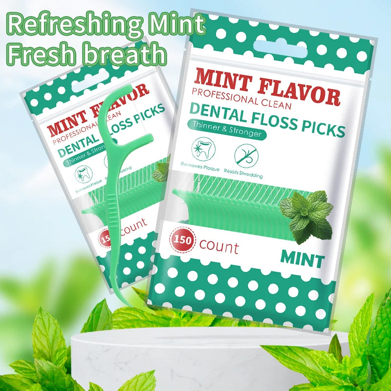 300PCS Mint Floss Sticks, Tooth Gap Brushes - Bagged Dental Hygiene Products - Essential Cleaning Tools for Home, Outdoor,Traver