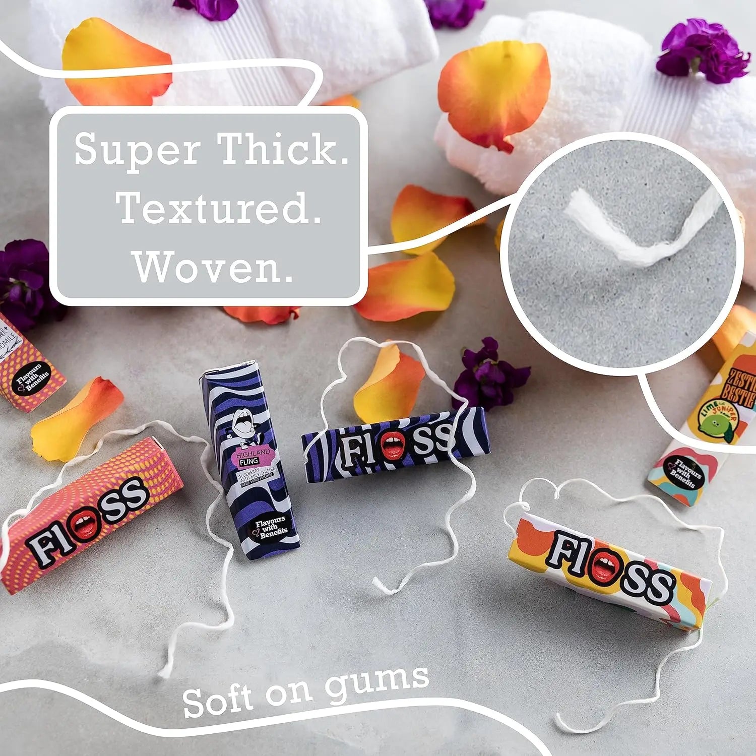 Expanding Thick Floss for Sensitive Gums | Blueberry, Lime & Mint, Vanilla Flavors