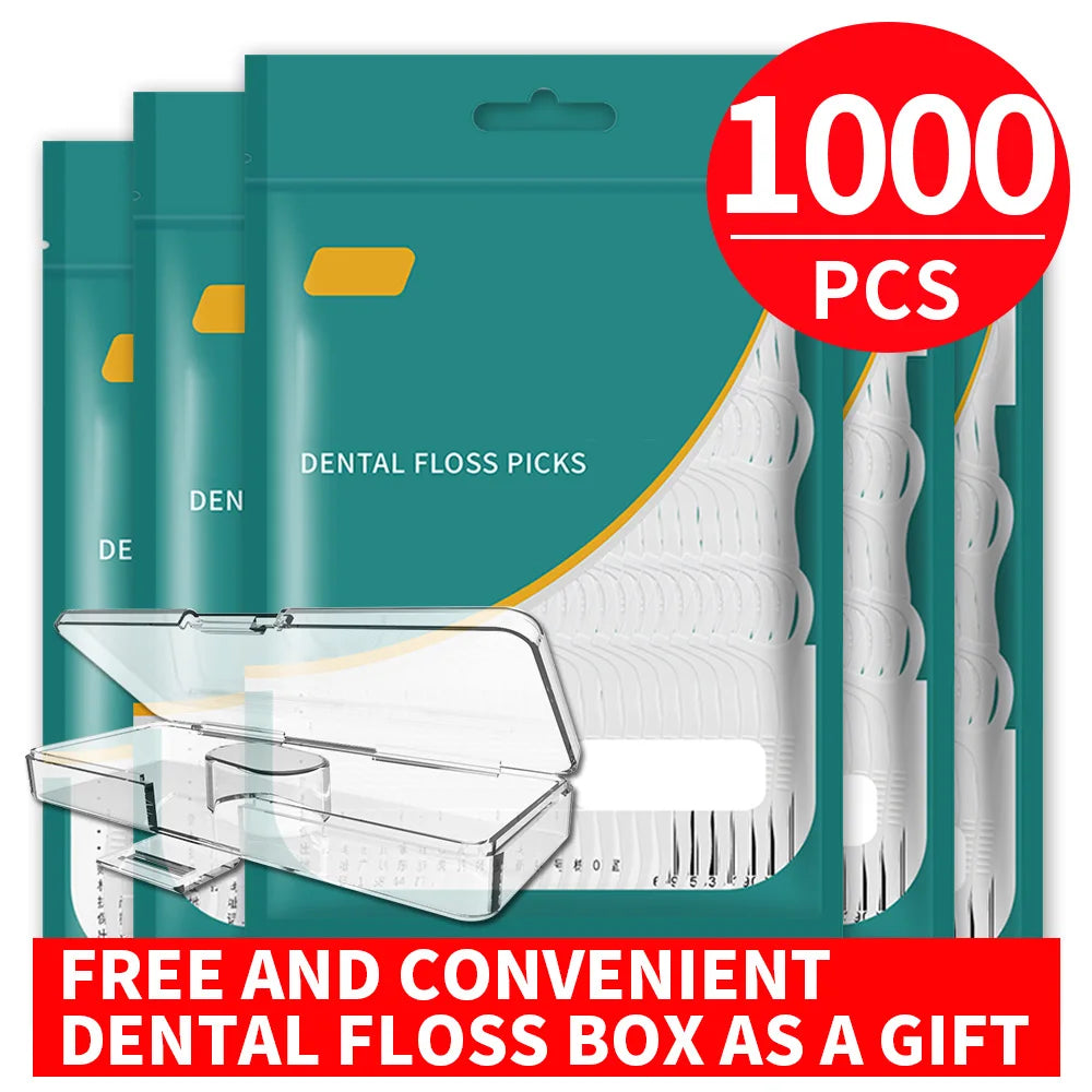 1000/500/300/100PCS - Smooth Floss Stick, Comes with Convenient Floss Box, Essential interdental cleaning tool for home travel a