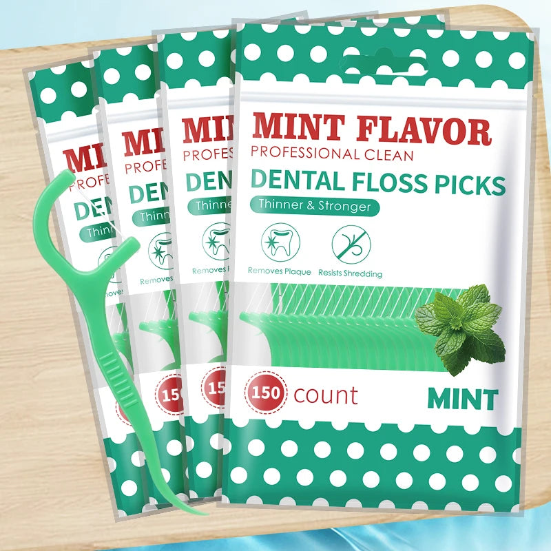 300PCS Mint Floss Sticks, Tooth Gap Brushes - Bagged Dental Hygiene Products - Essential Cleaning Tools for Home, Outdoor,Traver