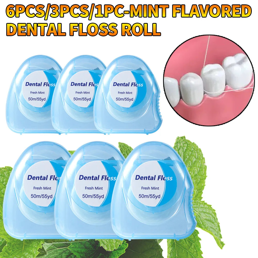 10PCS*50m mint flavored dental floss, compact, convenient, and fast for cleaning between teeth gaps