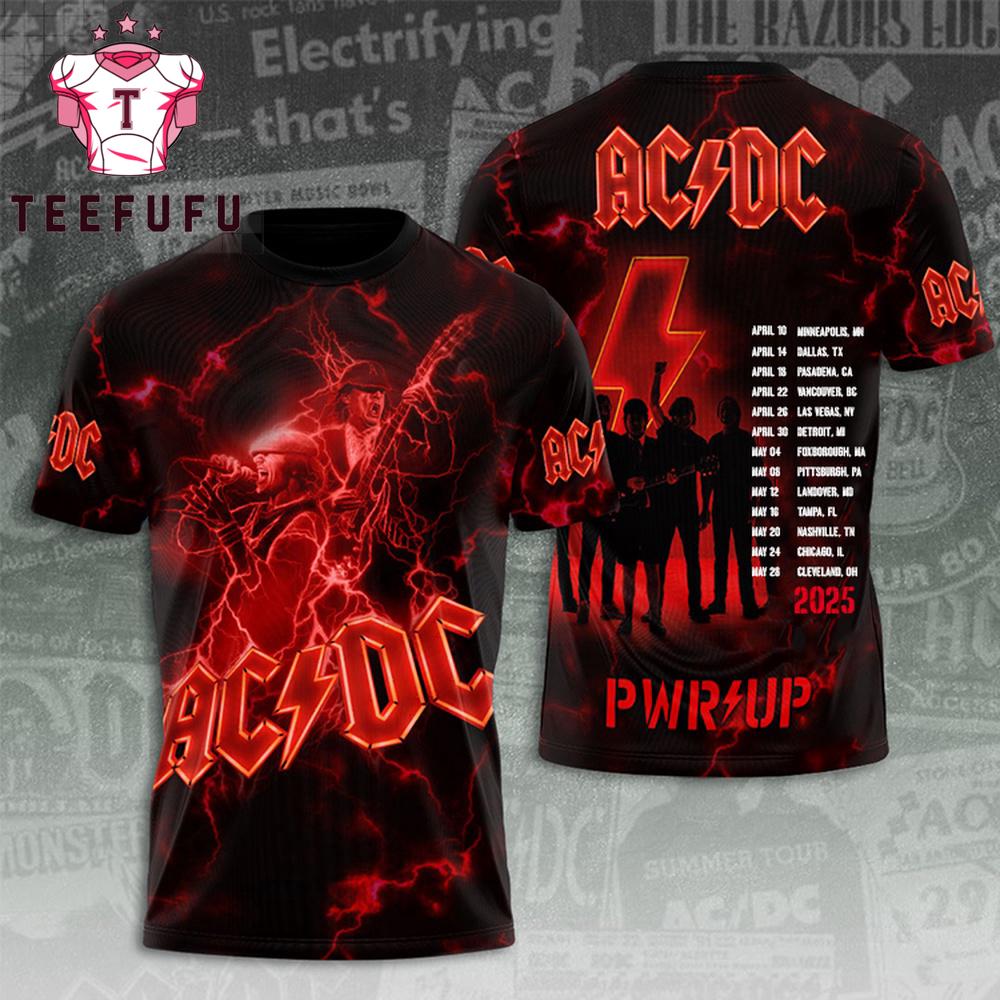 ACDC Power Up World Tour 2025 Schedule 3D T-Shirt