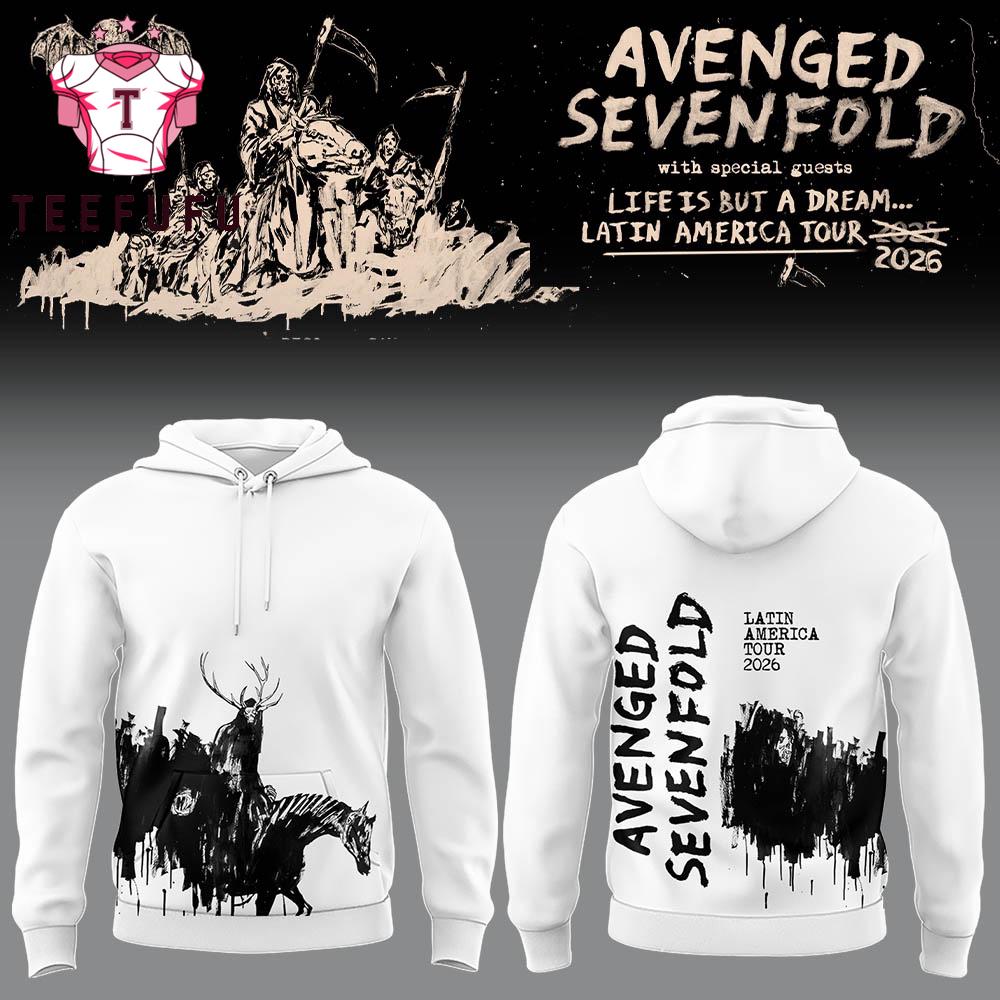 Avenged Sevenfold Life is But A Dream Latin America Tour 2026 White Design Hoodie