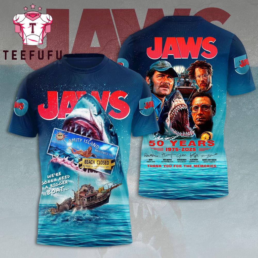Classic Shark Horror 3D Printed Jaws Anniversary Tee