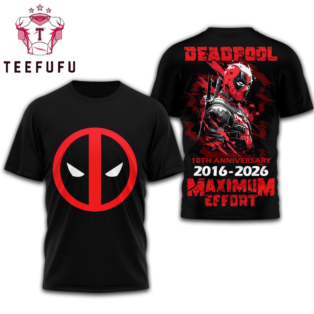 Deadpool 10th Anniversary 2016-2026 Black T Shirt