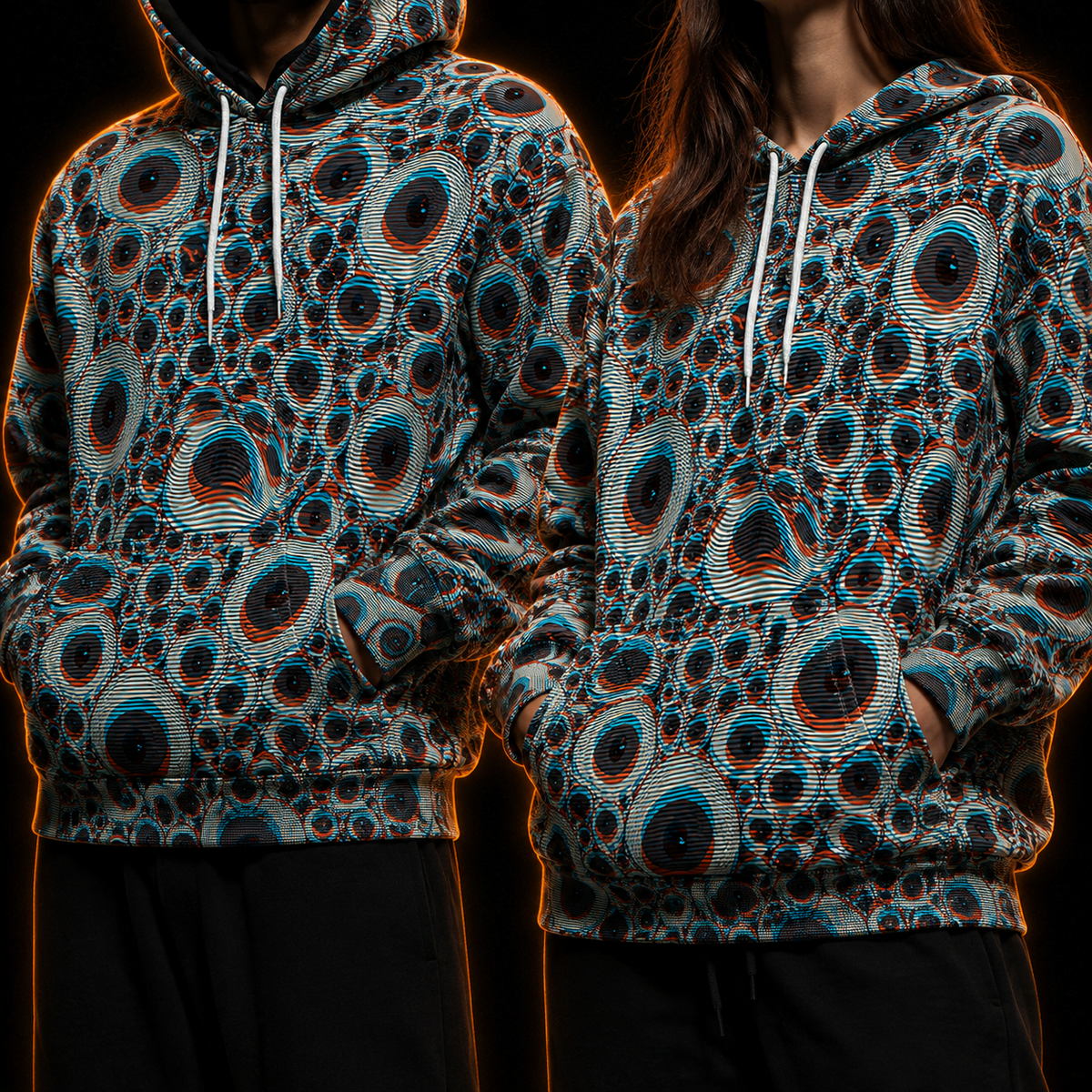 Crosfil Double Vision Hoodie — 3D Anaglyph Eyeball Optical Print