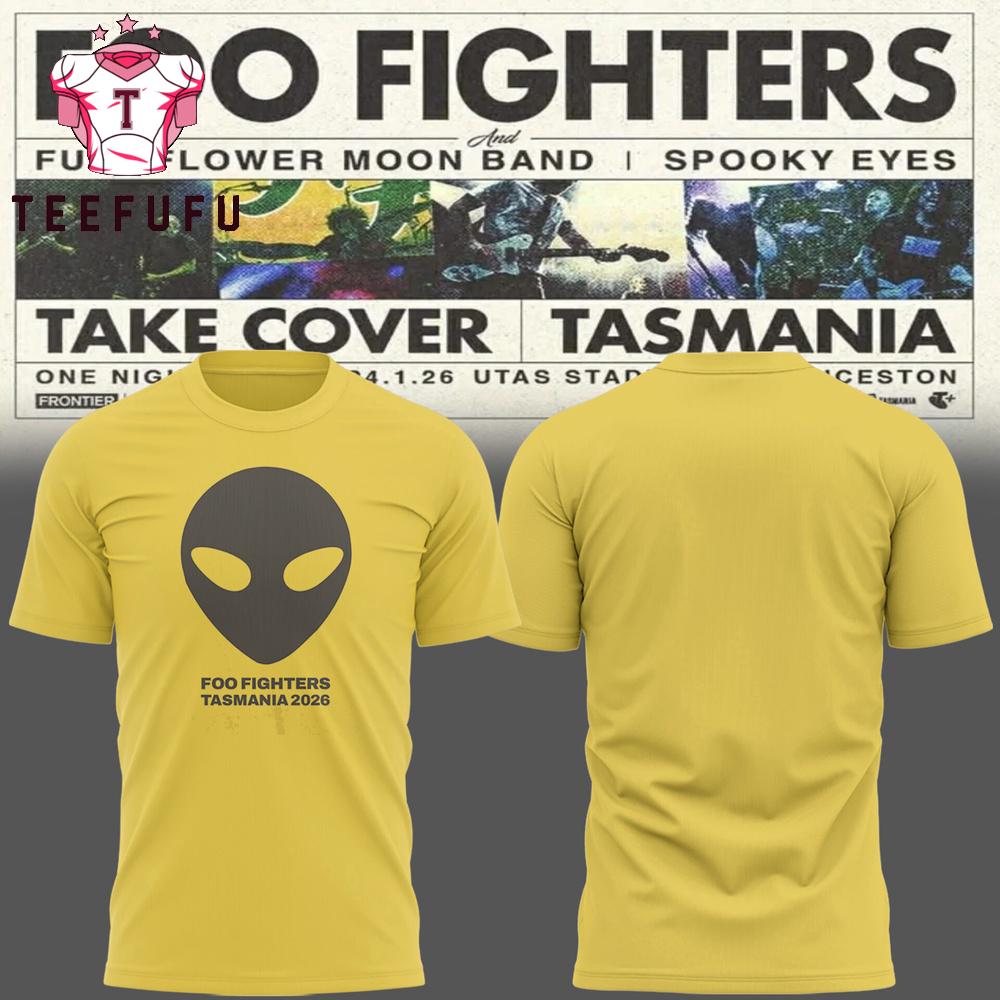 Foo Fighters Take Cover Tasmania 2026 Tour Limited Edition Yellow T Shirt