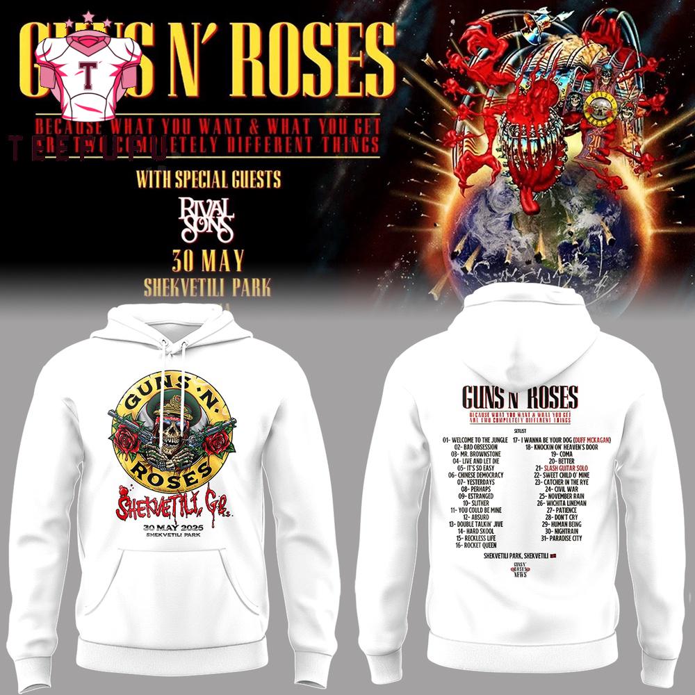 Guns N’ Roses 2025 Tour Shekvetili Park White Hoodie