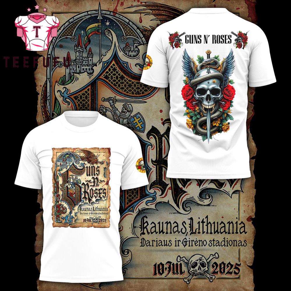 Guns N' Roses In Kaunas Lithuania On July 10 2025 Dariaus Ir Gireno Stadionas White T Shirt