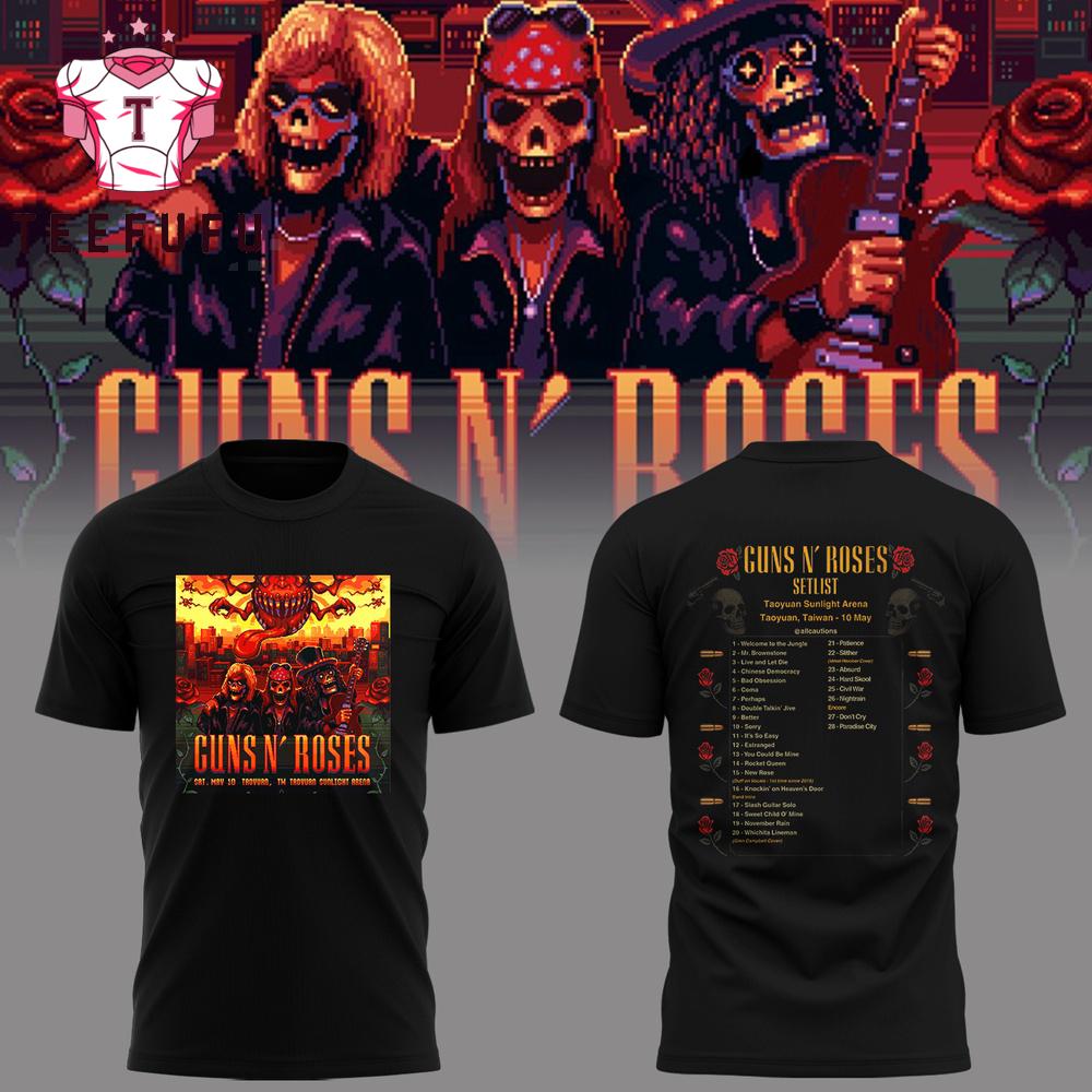 Guns N' Roses Taoyuan Sunlight Music Concert 2025 Setlist Black 3D Shirt