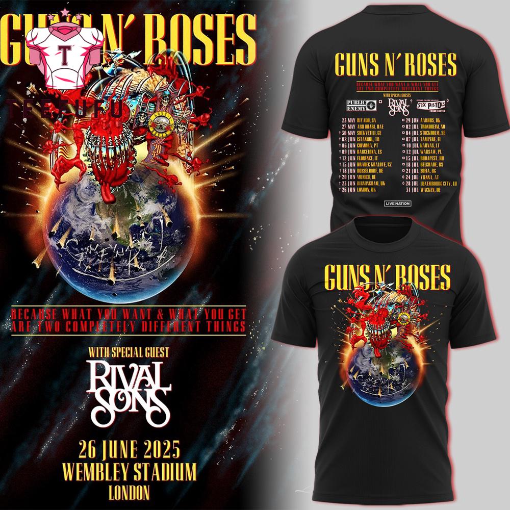 Guns N' Roses The 2025 Tour Limited Black T Shirt