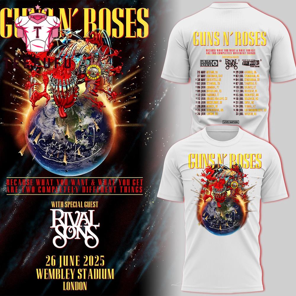 Guns N' Roses The 2025 Tour Limited White T Shirt