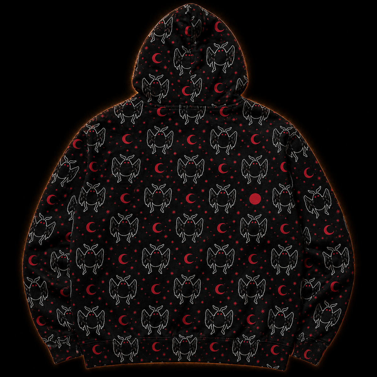Crosfil Little Omens Hoodie — Mothman & Red Moon All-Over Print