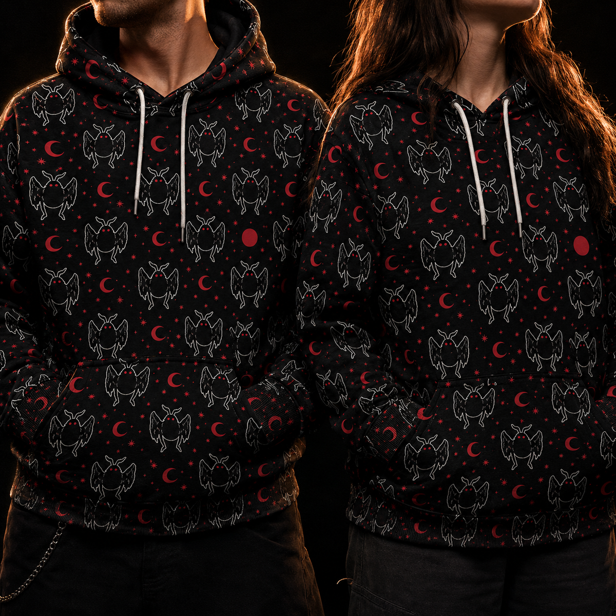 Crosfil Little Omens Hoodie — Mothman & Red Moon All-Over Print
