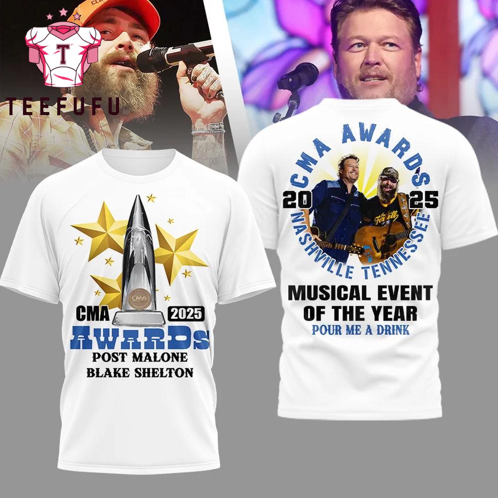 Post Malone 2025 CMA Awards Graphic Signature White 3D Shirt