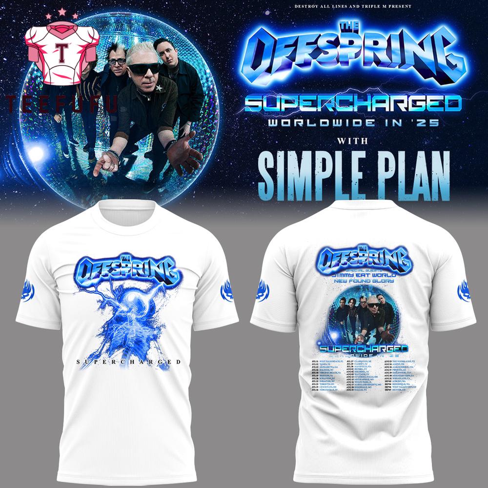 The Offspring Supercharged Worldwide in 25 Simple Plan Face Music White Shirt